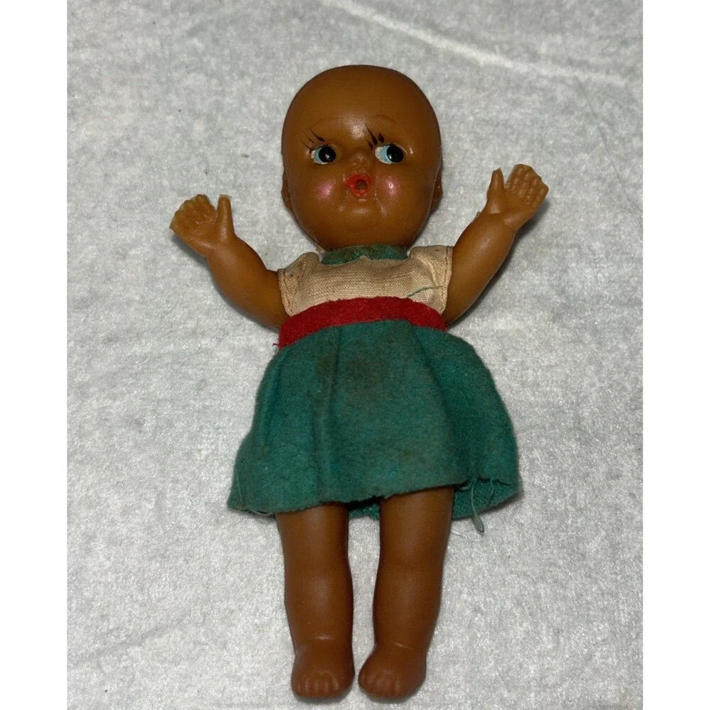 Vintage Miniature Doll 4 Inches Interchangeable Hair Five Piece Set Japan.  CH